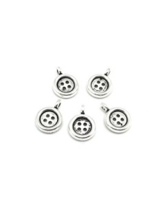 20 Breloques bouton en métal argenté 12,8mm