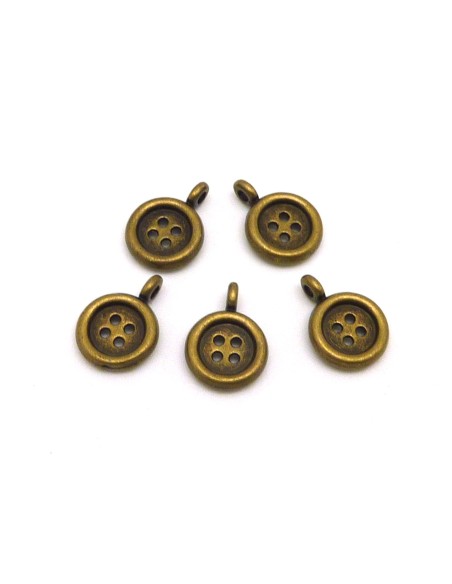 20 Breloques bouton en métal de couleur bronze 12,8mm 