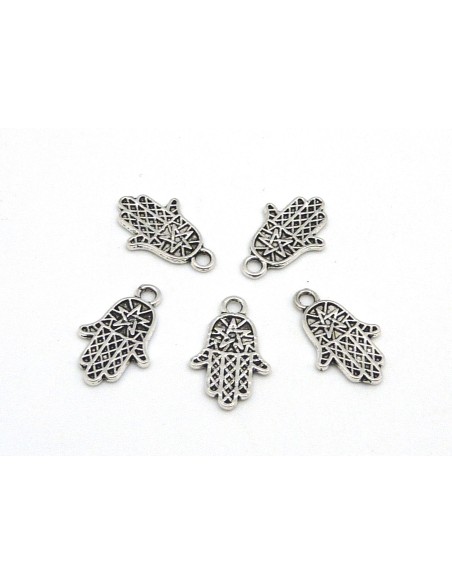 20 Breloque pendentif, main de Fatma en métal argenté 16mm