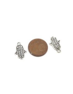 20 Breloque pendentif, main de Fatma en métal argenté 16mm 2