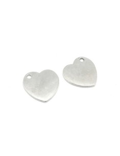 4 Breloques coeur, pendentif 20mm en métal argenté lisse vieilli