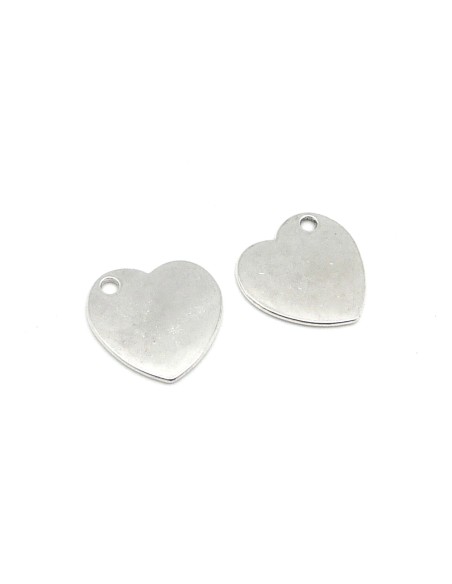 4 Breloques coeur, pendentif 20mm en métal argenté lisse vieilli