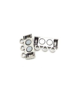 Fermoir multi rangs aimanté 3 anneaux en métal argenté travaillé 2
