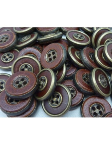 6 Boutons 16,2mm connecteur Vintage rond cuir marron et métal bronze