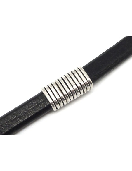 Fermoir aimanté rectangle arrondi strié 10,8mm X 7,2mm en métal argenté pour cuir regaliz