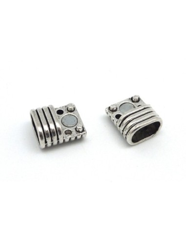Fermoir aimanté rectangle arrondi strié 10,8mm X 7,2mm en métal argenté pour cuir regaliz