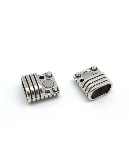 Fermoir aimanté rectangle arrondi strié 10,8mm X 7,2mm en métal argenté pour cuir regaliz