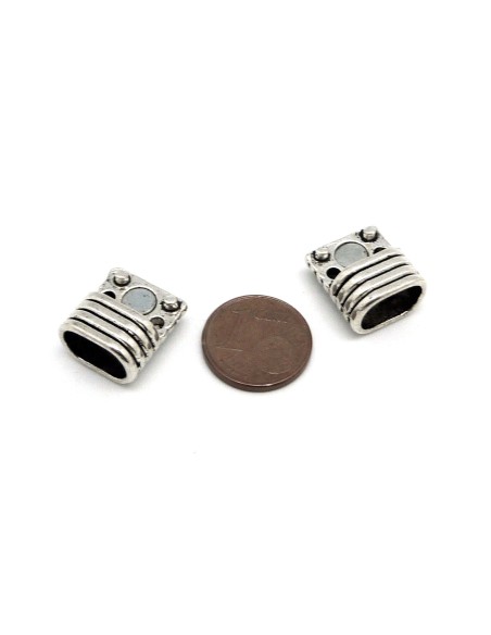 Fermoir aimanté rectangle arrondi strié 10,8mm X 7,2mm en métal argenté pour cuir regaliz