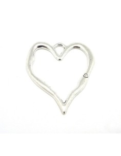 Grand Pendentif coeur évidé en métal argenté 7,7cm gravé d'un petit coeur