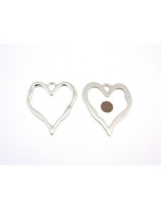 Grand Pendentif coeur évidé en métal argenté 7,7cm gravé d'un petit coeur 2