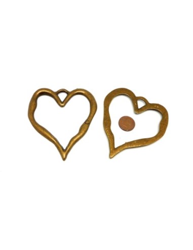 Grand Pendentif coeur bronze 7,7cm gravé d'un petit coeur