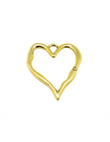 Grand Pendentif coeur évidé en métal doré pâle 7,7cm gravé d'un petit coeur