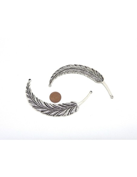 Plastron Connecteur plume 9,5cm, tour de cou en métal argenté vieilli