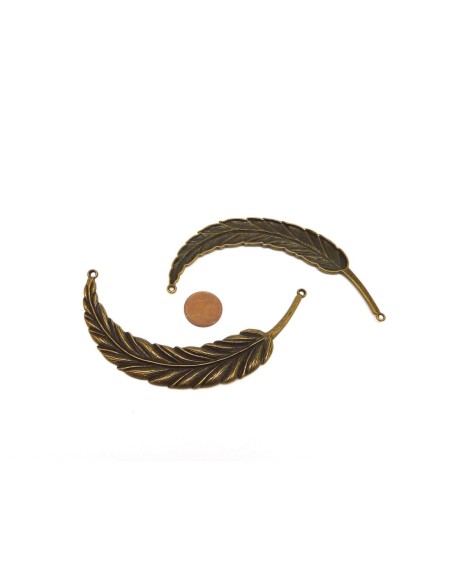 Plastron Connecteur plume 9,5cm, tour de cou en métal de couleur bronze
