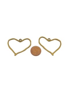 5 Pendentifs coeur évidé en métal de couleur bronze martelé 37mm 2