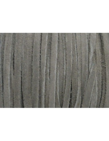 1m de Cordon daim plat 4mm de couleur gris clair, gris perle - DAIM VERITABLE - CUIR RETOURNE