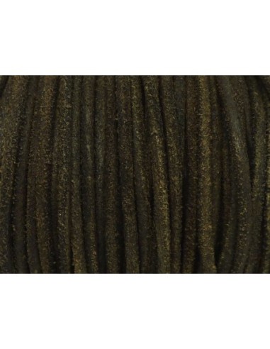 Cordon cuir rond 3mm vert kaki très foncé - CUIR VERITABLE