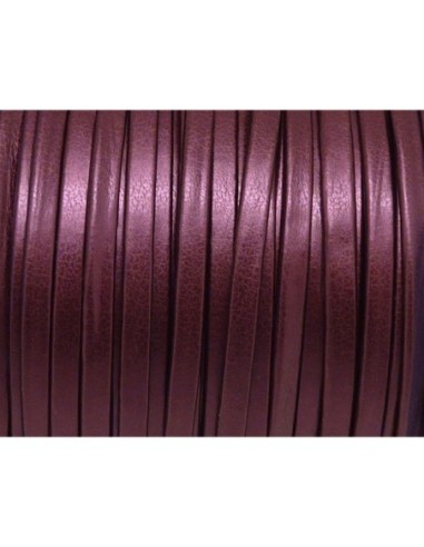R-1m Lanière simili cuir 3mm de couleur prune rosé effet nacré très belle qualité