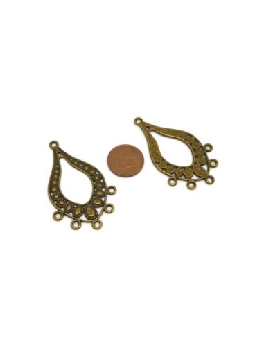 2 Grands Connecteurs support losange, goutte pour boucle d'oreille 47mm, pendentif en métal de couleur bronze travaillé