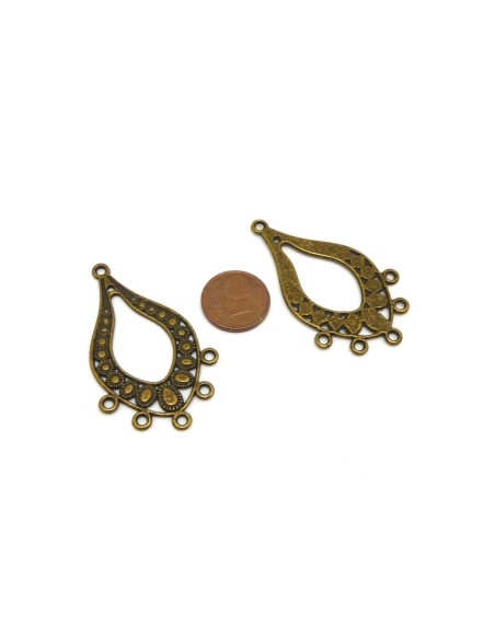 2 Grands Connecteurs support losange, goutte pour boucle d'oreille 47mm, pendentif en métal de couleur bronze travaillé