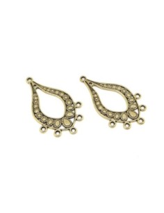 2 Grands Connecteurs support losange, goutte pour boucle d'oreille 47mm, pendentif en métal doré pâle travaillé