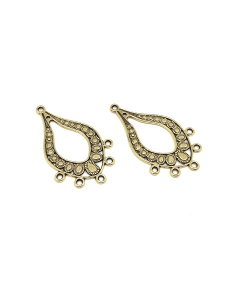 2 Grands Connecteurs support losange, goutte pour boucle d'oreille 47mm, pendentif en métal doré pâle travaillé