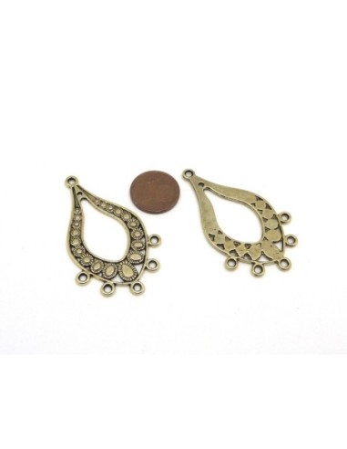 2 Grands Connecteurs support losange, goutte pour boucle d'oreille 47mm, pendentif en métal doré pâle travaillé
