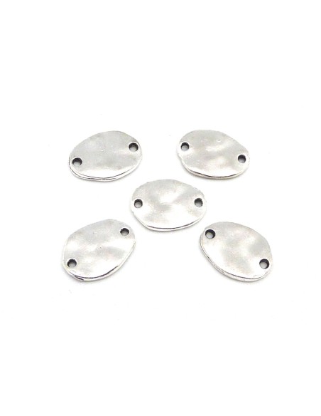 Perle connecteur ovale en métal argenté