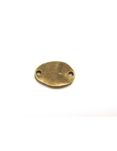Perle connecteur ovale en métal de couleur bronze légèrement martelé 9,8mm x 13,2mm