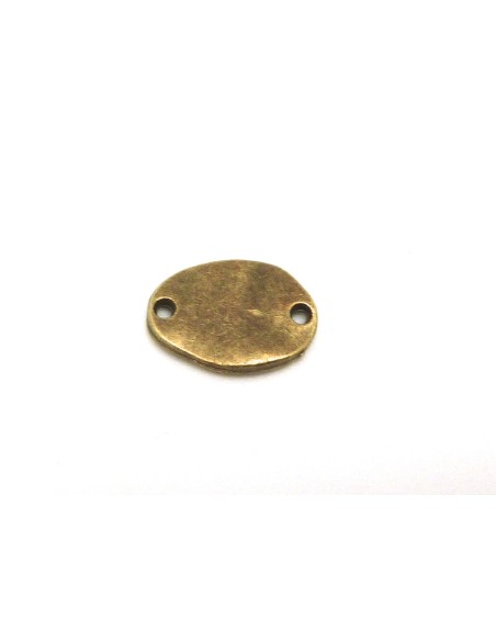 Perle connecteur ovale en métal de couleur bronze légèrement martelé 9,8mm x 13,2mm