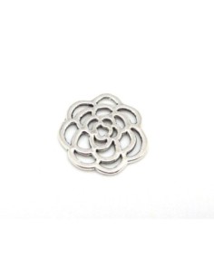 Perle connecteur rose fleur en métal argenté 2
