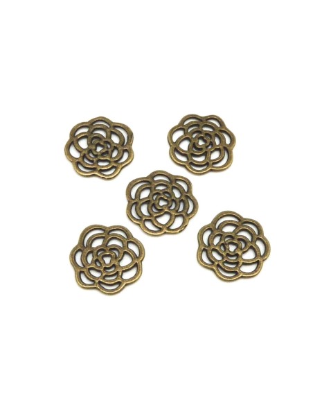 Perle connecteur rose fleur en métal de couleur bronze