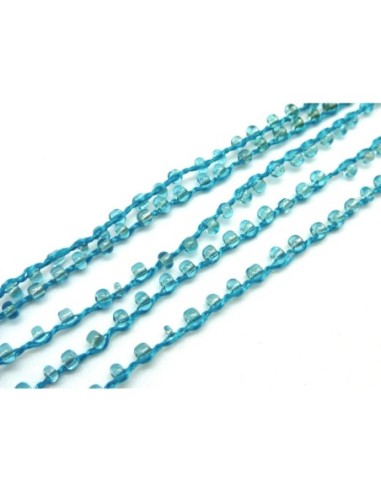 1m de chaînette de rocaille  de couleur bleu turquoise transparent sur fil de nylon tressé, rocailles en verre 2,3mm