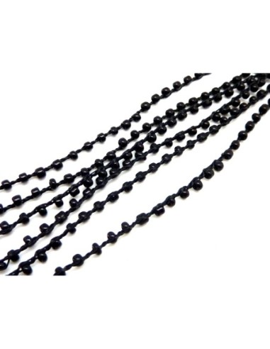 1m de chaînette de rocaille  de couleur noir sur fil de nylon tressé, rocailles en verre 2,3mm