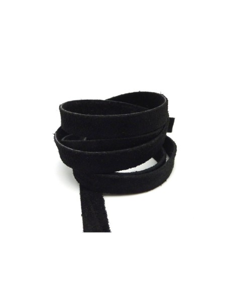 R-50cm de Cordon daim plat 10mm de couleur noir - DAIM VERITABLE - CUIR RETOURNE