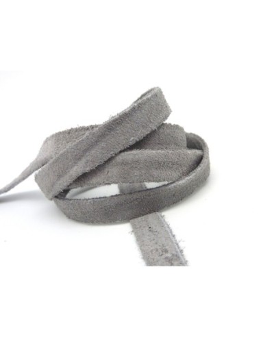 50cm de Cordon daim plat 10mm de couleur gris clair, gris perle - DAIM VERITABLE - CUIR RETOURNE