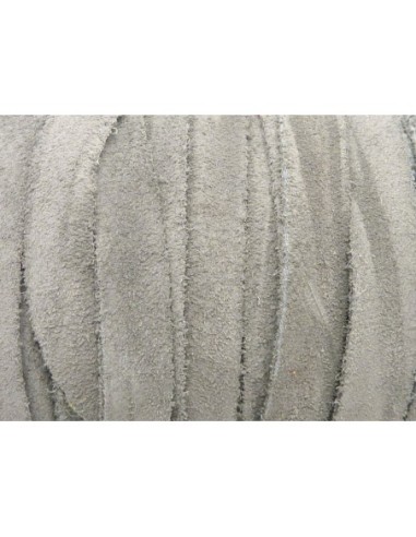 50cm de Cordon daim plat 10mm de couleur gris clair, gris perle - DAIM VERITABLE - CUIR RETOURNE