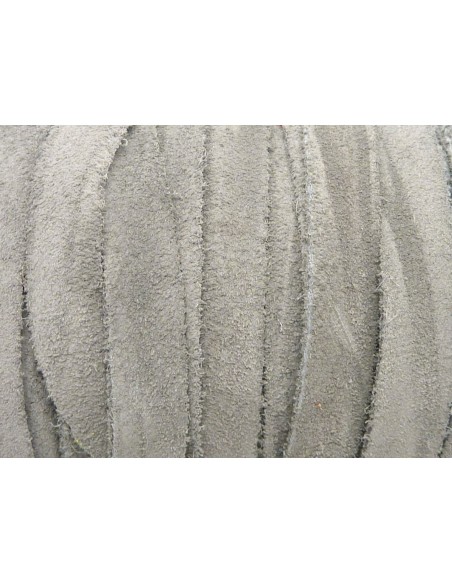 50cm de Cordon daim plat 10mm de couleur gris clair, gris perle - DAIM VERITABLE - CUIR RETOURNE