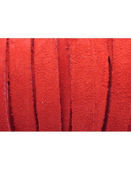 50cm de Cordon daim plat 10mm de couleur rouge rosé corail - DAIM VERITABLE - CUIR RETOURNE