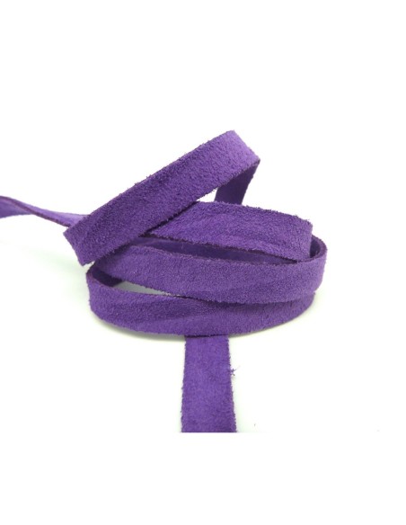 50cm de Cordon daim plat 10mm de couleur violet améthyste - DAIM VERITABLE - CUIR RETOURNE