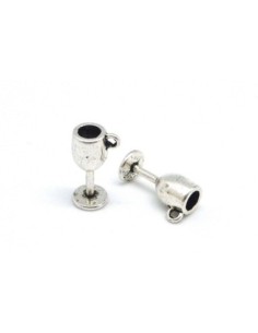 Lot de 10 Breloques verre à pied, coupe, tassou en métal argenté 15,4mm 