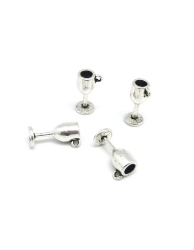 Lot de 10 Breloques verre à pied, coupe, tassou en métal argenté 15,4mm 