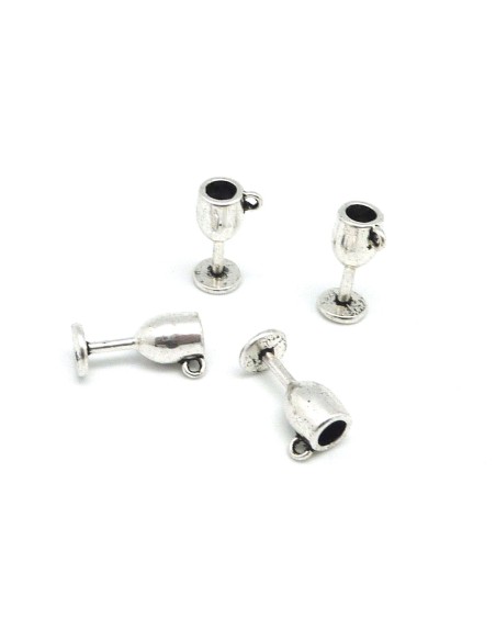 Lot de 10 Breloques verre à pied, coupe, tassou en métal argenté 15,4mm 