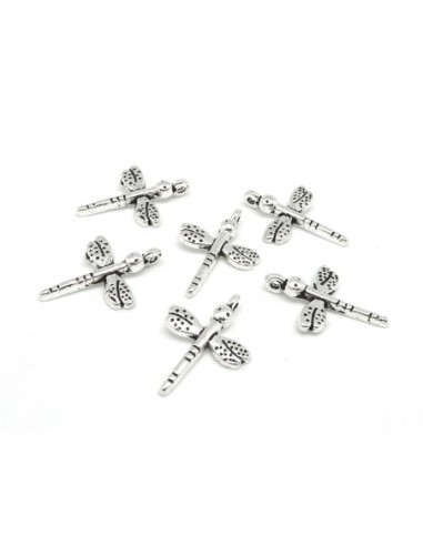 Breloques libellule en métal argenté 19,2mm