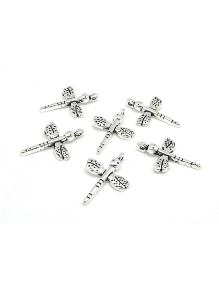 Breloques libellule en métal argenté 19,2mm