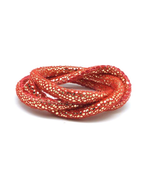 50cm Cordon 6mm rose corail et doré tacheté en suédine - STYLE Disco brillance