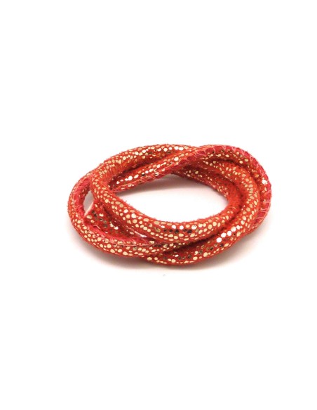 50cm Cordon 6mm rose corail et doré tacheté en suédine - STYLE Disco brillance