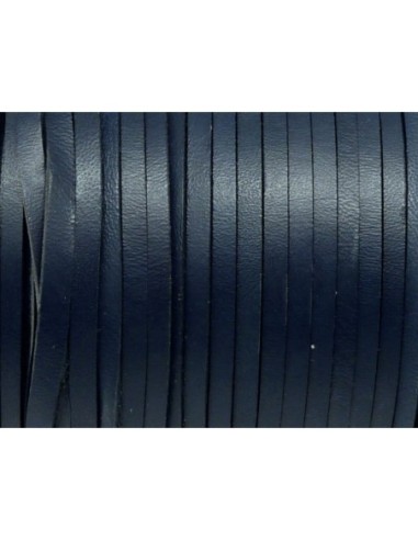 1m de lanière cuir plat 3mm de couleur bleu marine - CUIR VERITABLE