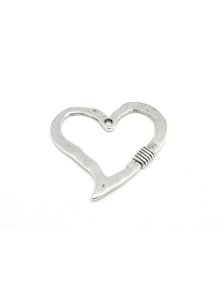 Grand Pendentif coeur évidé en métal argenté 57mm