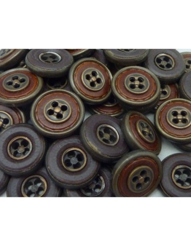 4 Boutons connecteur Vintage rond cuir marron et métal bronze 18,6mm